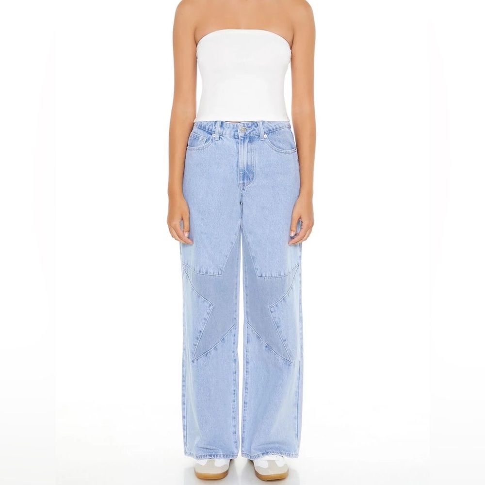 Forever 21 STAR PATCHWORK HIGH-RISE JEANS 90’s Fit Size 28